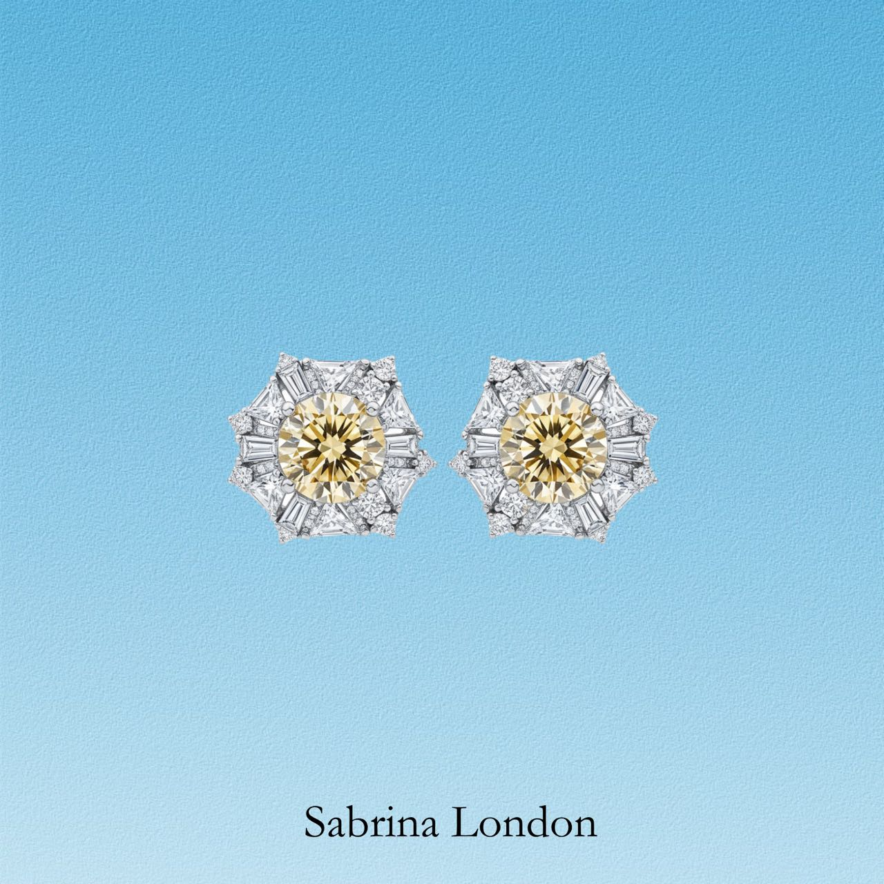 Sabrina London classic stud earrings Lab-Grown yellow Sapphire 18K gold 4-carats Center stone