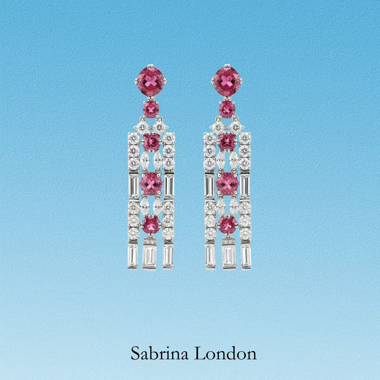 Sabrina London Classic Tassel Earrings Lab-Grown Rubies 18K Gold 2ct/1ct/0.8ct each Round Diamonds 0.3ct each