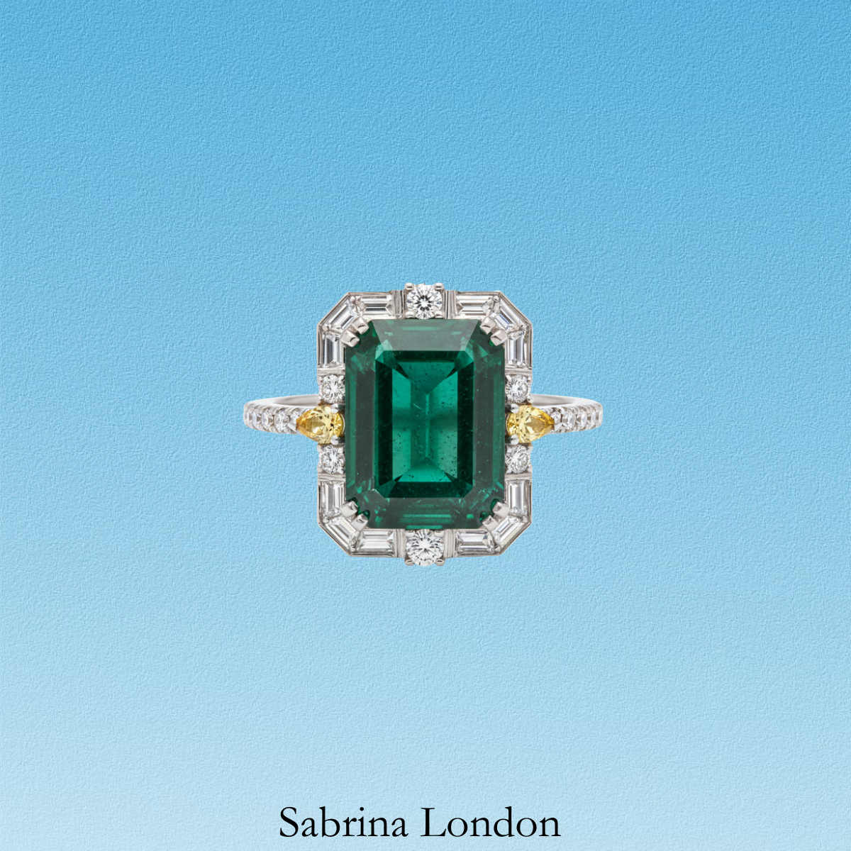Sabrina London classic ring Lab-Grown “Columbia Muzo green” emerald 18K gold 5-carats Center stone