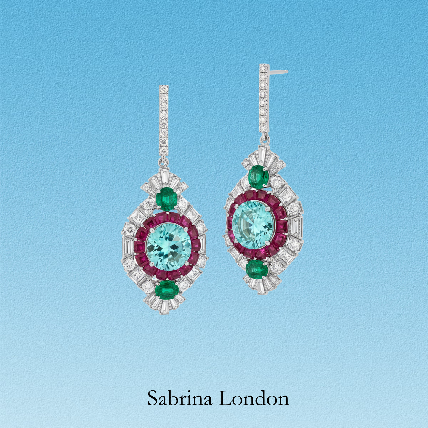 Sabrina London classic eardrop Lab-Grown emerald 18K gold 5-6carats Center stone