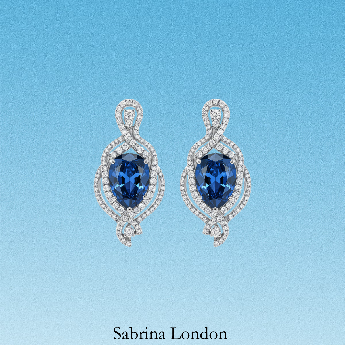 Sabrina London classic eardrop Lab-Grown “Royal blue” Sapphire 18K gold 5-carats Center stone