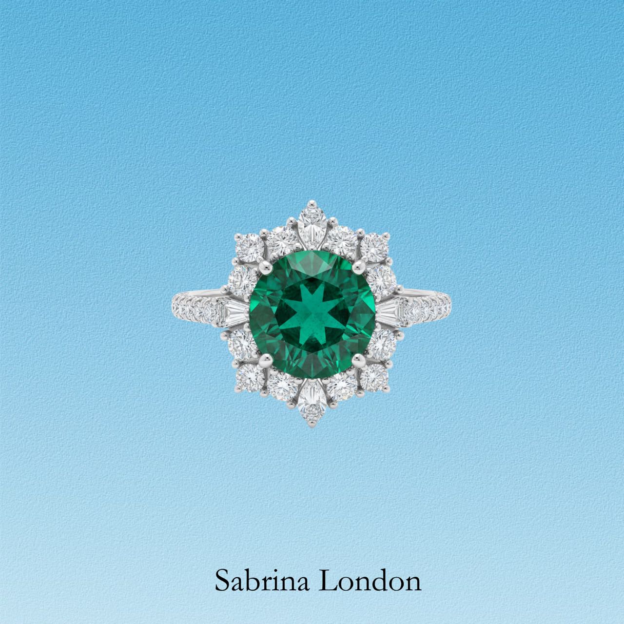 Sabrina London classic ring Lab-Grown “Columbia Muzo green” emerald 18K gold 5-carats Center stone
