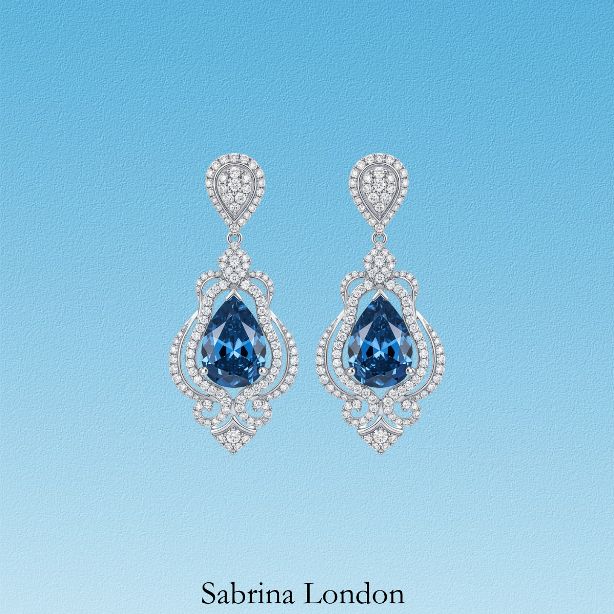 Sabrina London classic eardrop Lab-Grown “Royal blue” Sapphire 18K gold 5-carats Center stone