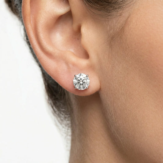 Sabrina London classic stud earrings Lab-Grown diamond D/VS1 18K gold 3-carats Center stone