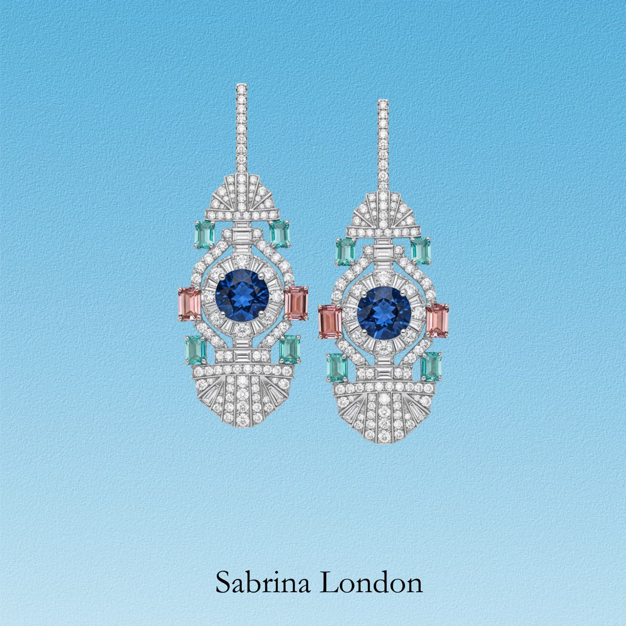 Sabrina London classic eardrop Lab-Grown “Royal blue” Sapphire 18K gold 3-carats Center stone