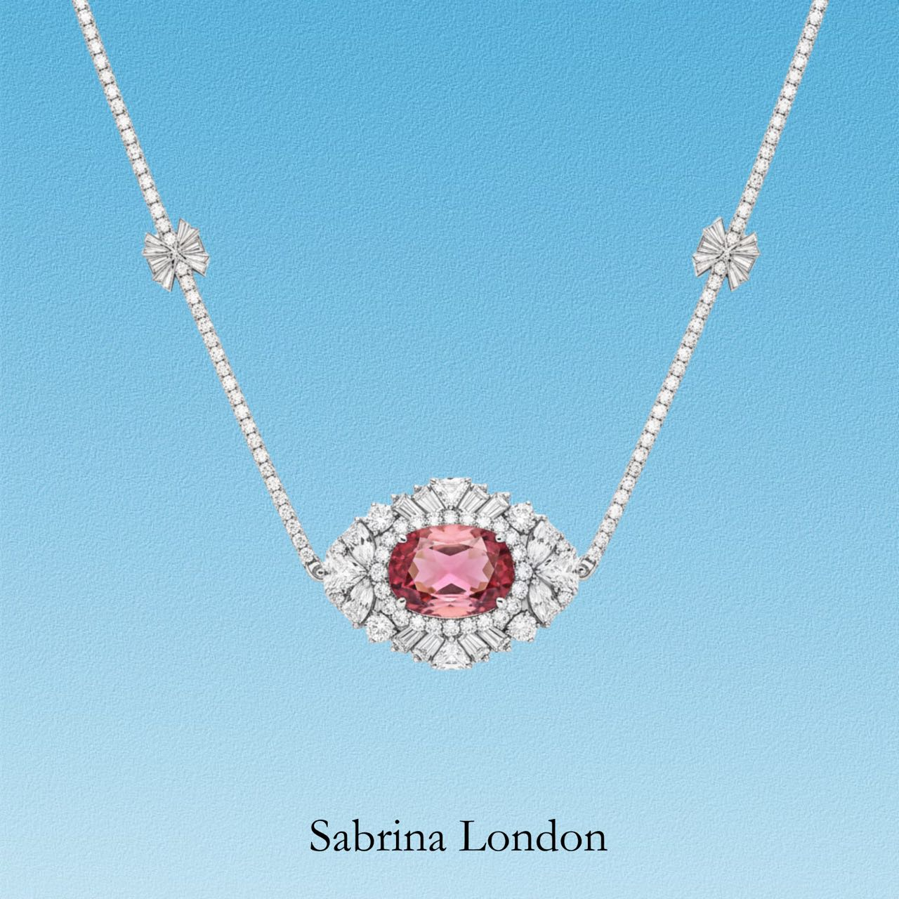 Sabrina London classic necklace Lab-Grown pink Sapphire 18K gold 5-carats Center stone