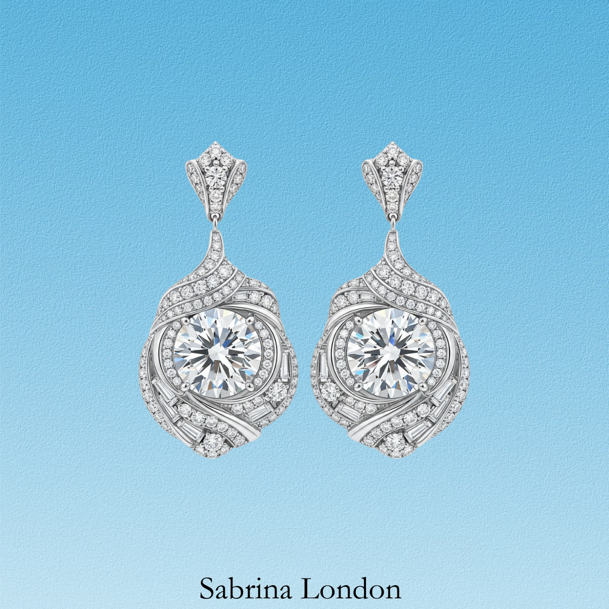 Sabrina London classic stud earrings Lab-Grown diamond D/VS1 18K gold 3-carats Center stone
