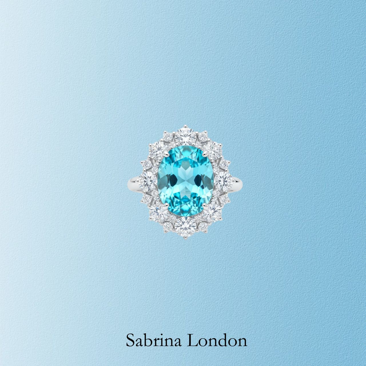 Sabrina London Classic Ring Lab-Grown Paraiba Tourmaline 18K Gold 5ct Center Stone