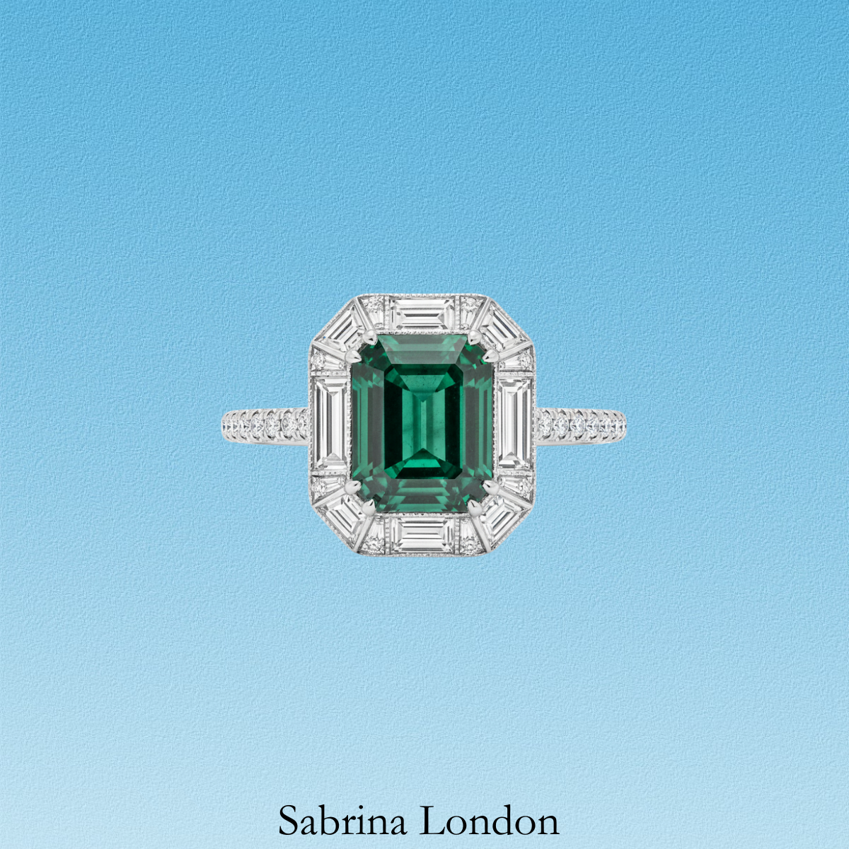 Sabrina London classic ring Lab-Grown “Columbia Muzo green” emerald 18K gold 5-carats Center stone