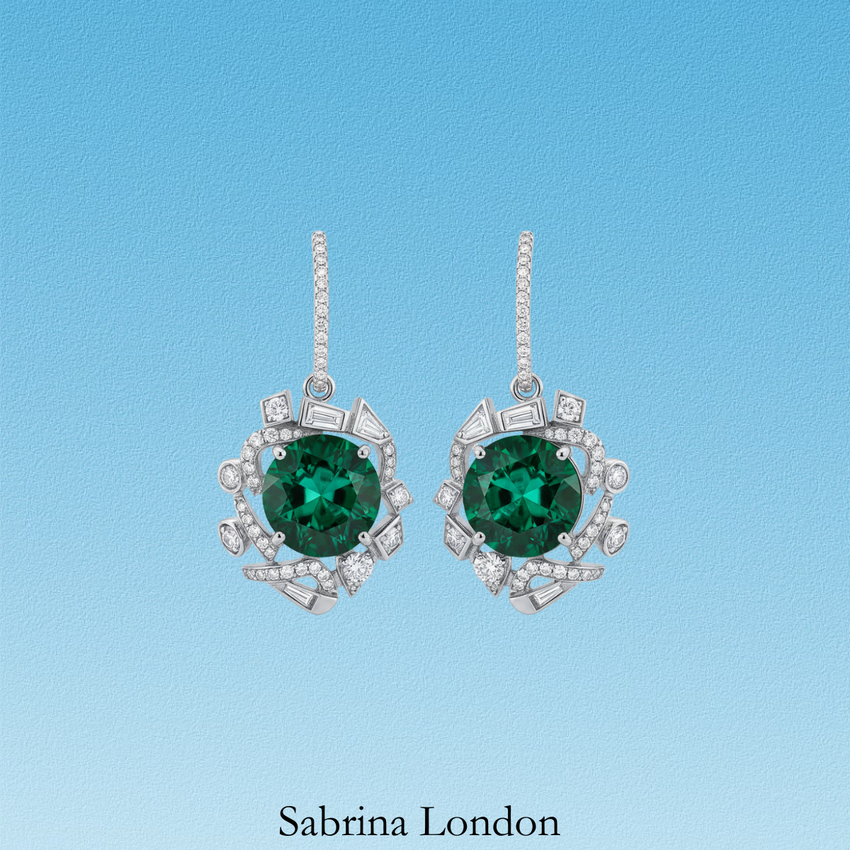 Sabrina London classic eardrop Lab-Grown emerald 18K gold 5-6carats Center stone
