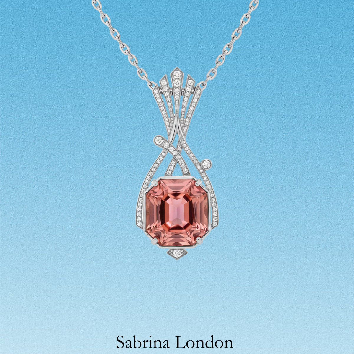 Sabrina London classic necklace Lab-Grown pink Sapphire 18K gold 5-carats Center stone