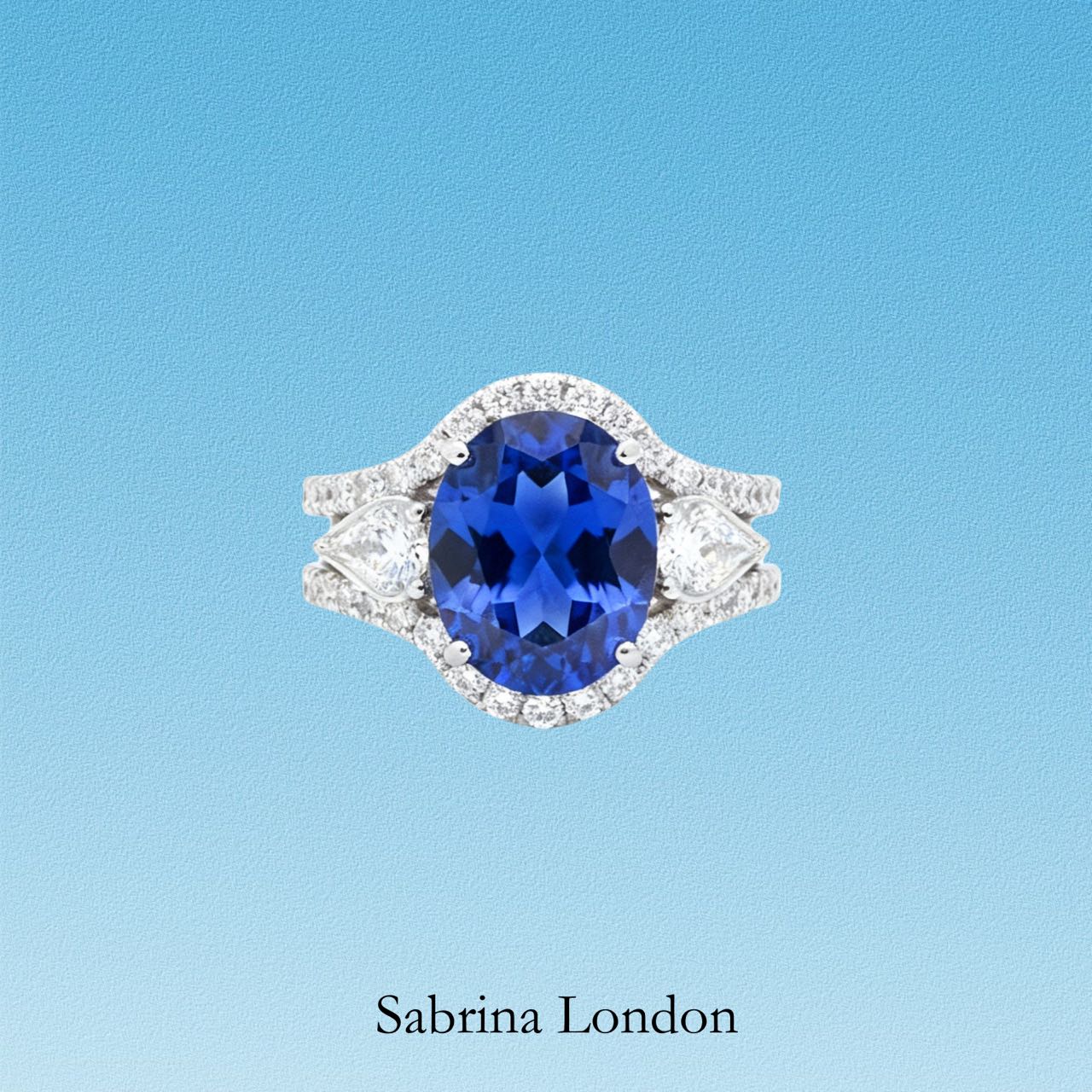 Sabrina London classic ring Lab-Grown “Royal blue”sapphire 18k gold 5-carats Center stone