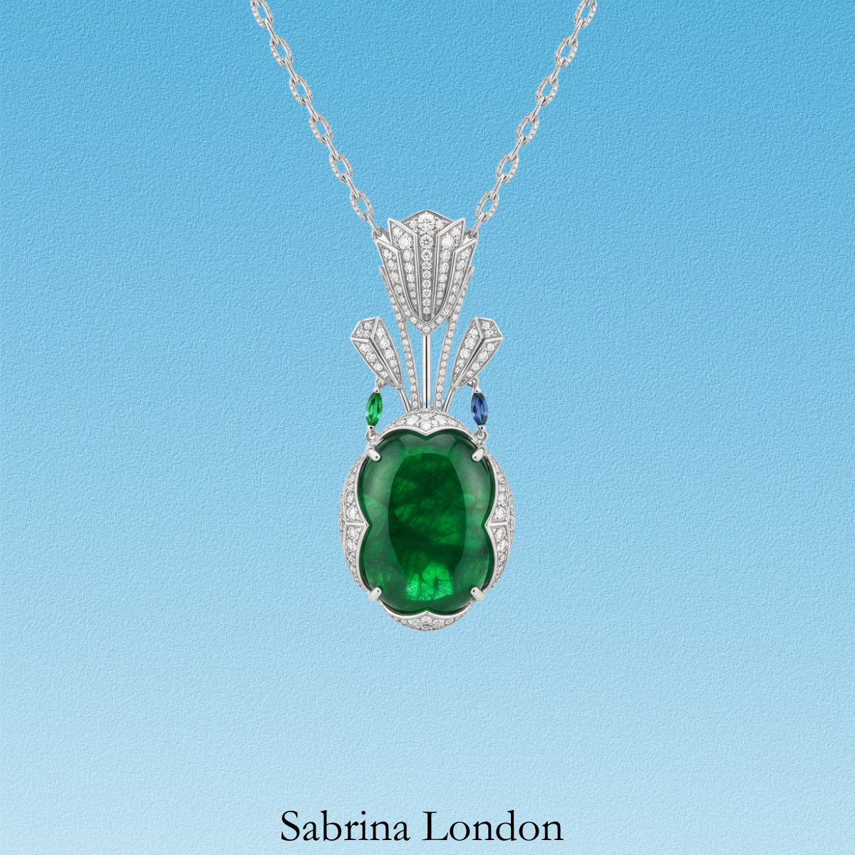 Sabrina London classic necklace Lab-Grown “Muzo Green” Emerald 18K gold 7-carats Center stone