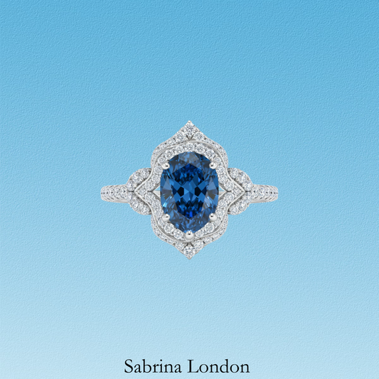 Sabrina London Classic Ring Lab-Grown “Royal blue”sapphire 18K Gold 5-carat Center Stone