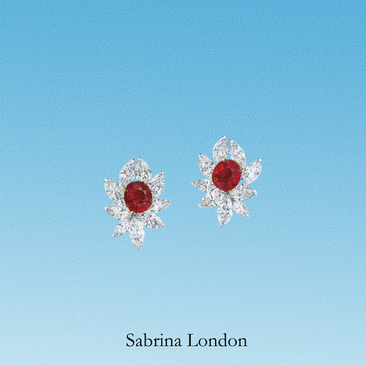 Sabrina London Classic stud earrings Lab-Grown "Pigeon blood "Ruby 18K Gold 5ct centre stone