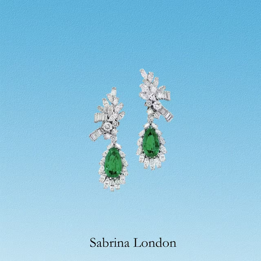 Sabrina London Classic Drop Earrings Lab-Grown Emerald 18K Gold 4ct per piece Center Stone