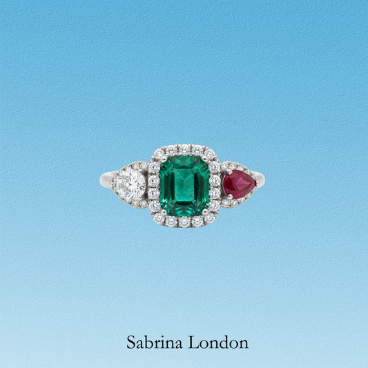 Sabrina London classic ring Lab-Grown “Colombia muzo green”Emerald diamond ruby 18K gold 5-carats Center stone