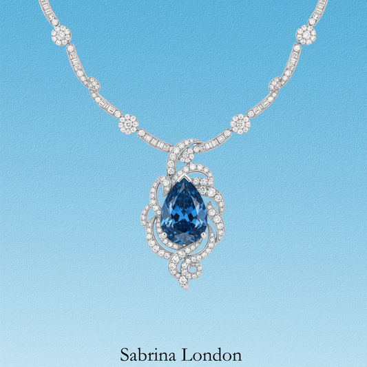Sabrina London classic necklace Lab-Grown “Royal blue” Sapphire 18K gold 7-carats Center stone
