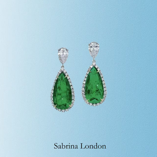 Sabrina London classic eardrop Lab-Grown “Columbia Muzo green”emerald 18K gold 5-carats Center stone