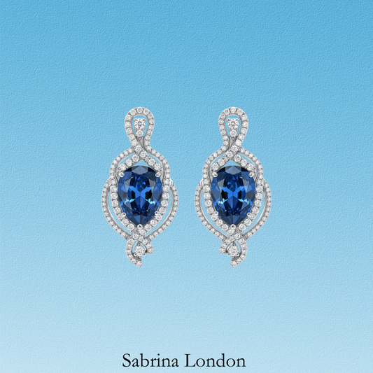 Sabrina London classic eardrop Lab-Grown “Royal blue” Sapphire 18K gold 5-carats Center stone