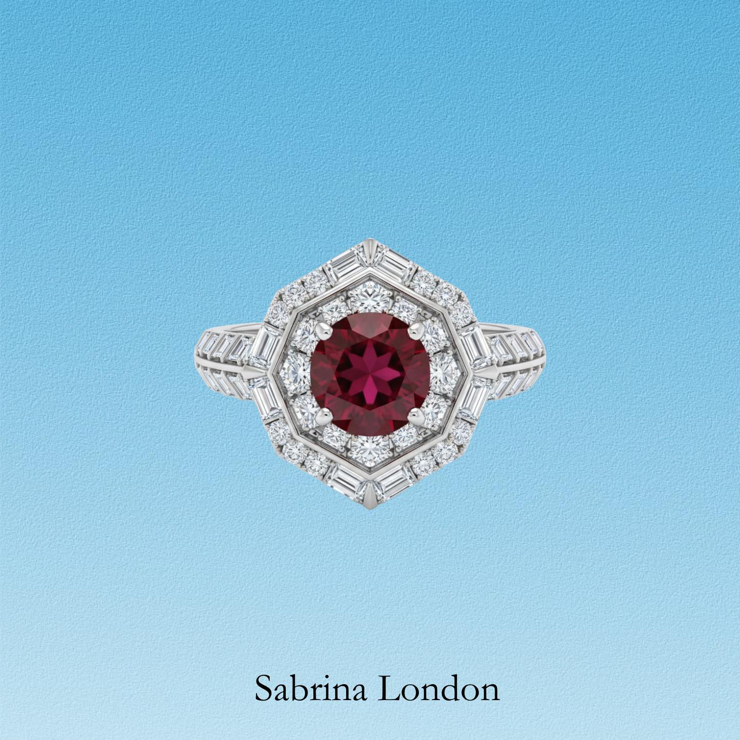 Sabrina London Classic Ring Lab-Grown “pigeon blood”Ruby 18K Gold 5-6ct Center Stone