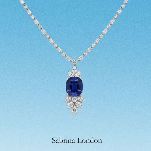 Sabrina London classic necklace Lab-Grown “Royal blue” Sapphire 18K gold 7-carats Center stone