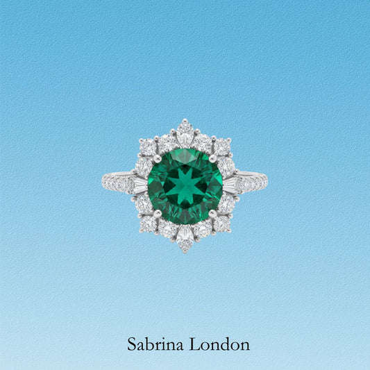Sabrina London classic ring Lab-Grown “Columbia Muzo green” emerald 18K gold 5-carats Center stone