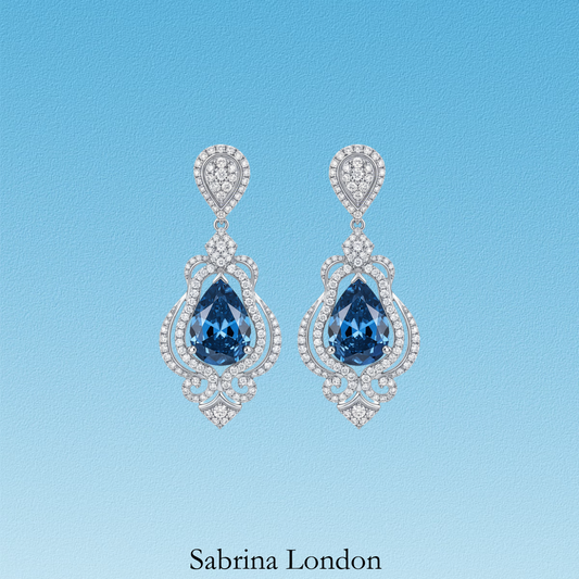 Sabrina London classic eardrop Lab-Grown “Royal blue” Sapphire 18K gold 5-carats Center stone