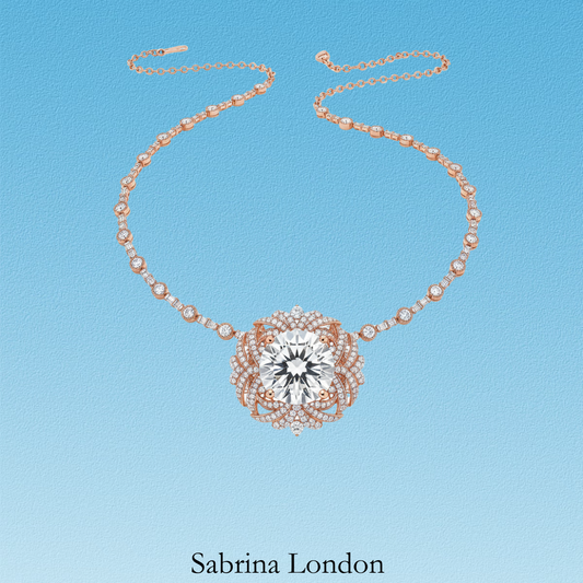 Sabrina London classic necklace Lab-Grown diamond D/VS1 18K gold 5-carats Center stone