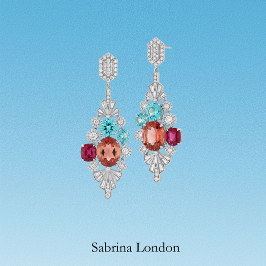 Sabrina London classic eardrop Lab-Grown  Sapphire 18K gold 3-carats Center stone