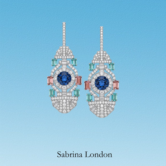 Sabrina London classic eardrop Lab-Grown “Royal blue” Sapphire 18K gold 3-carats Center stone