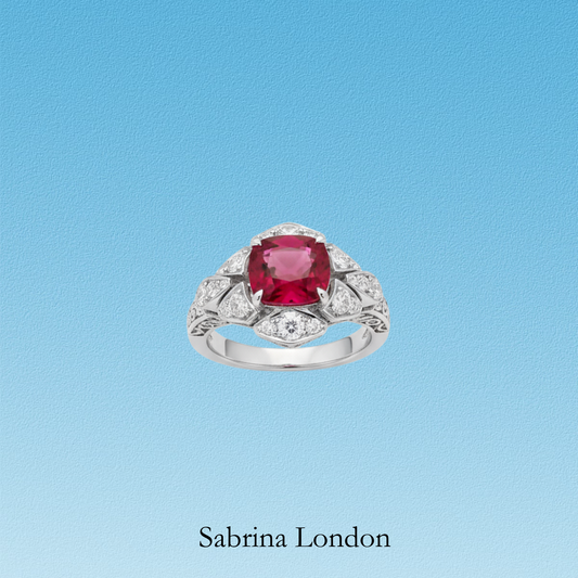 Sabrina London Classic Ring Lab-Grown “pigeon blood”Ruby 18K Gold 5-6ct Center Stone