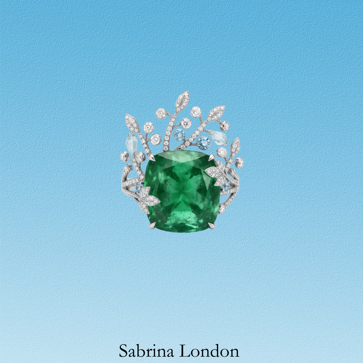 Sabrina London classic ring Lab-Grown “Columbia Muzo green” emerald 18K gold 5-carats Center stone