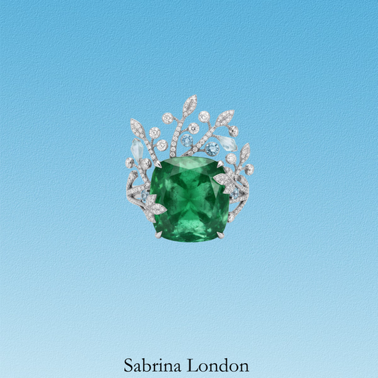 Sabrina London classic ring Lab-Grown “Columbia Muzo green” emerald 18K gold 5-carats Center stone