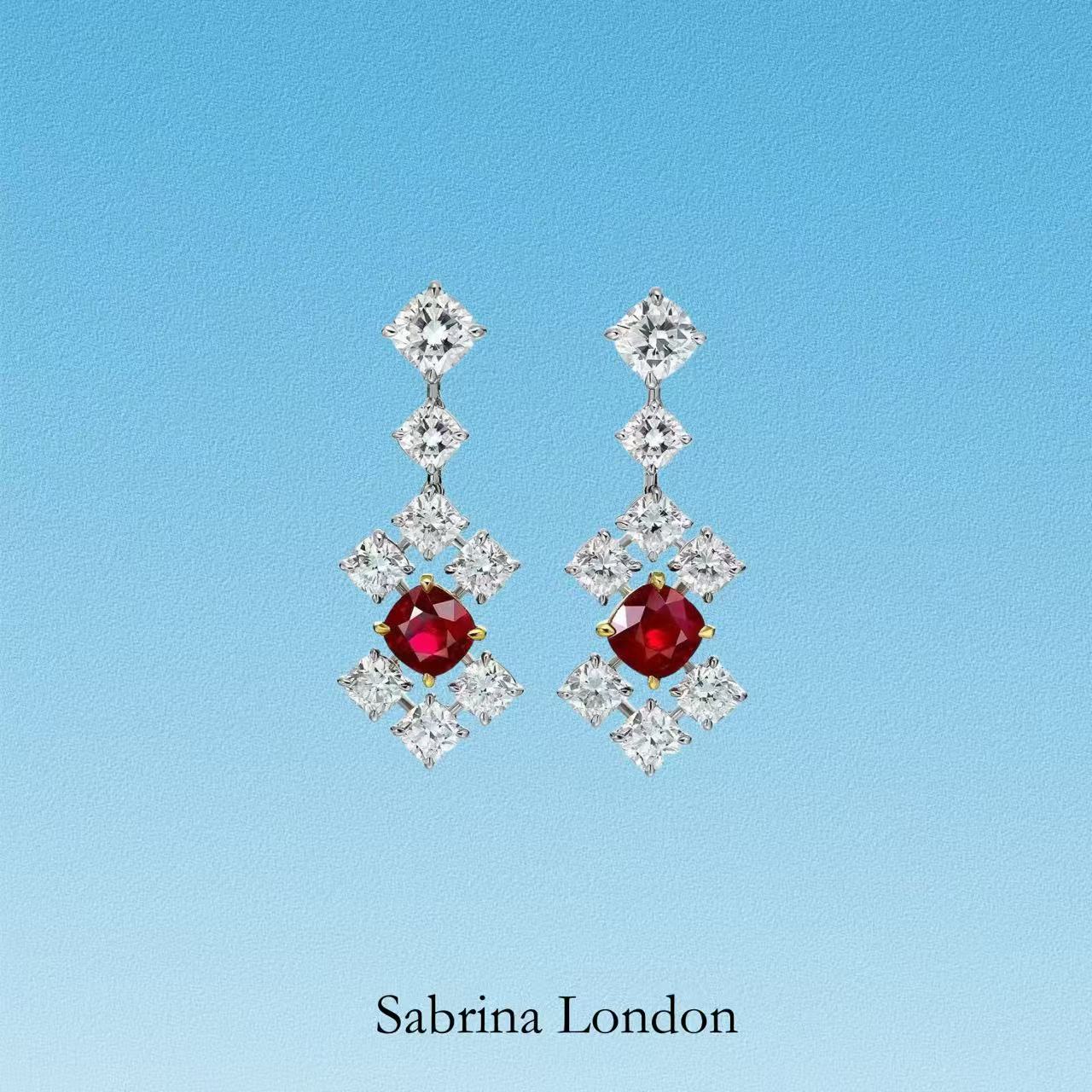 Sabrina London classic eardrop Lab-Grown “pigeon blood”ruby 18K gold 3-carats Center stone