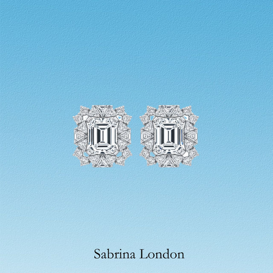 Sabrina London classic stud earrings Lab-Grown diamond D/VS1 18K gold 3-carats Center stone