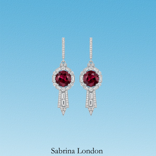 Sabrina London Classic stud earrings Lab-Grown "Pigeon blood "Ruby 18K Gold 5ct center stone