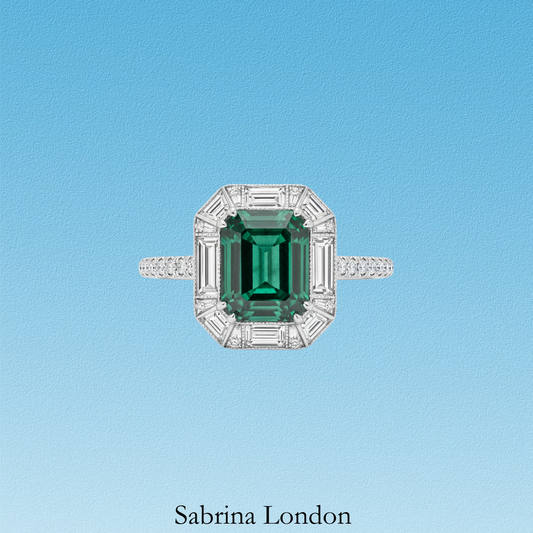 Sabrina London classic ring Lab-Grown “Columbia Muzo green” emerald 18K gold 5-carats Center stone
