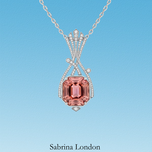 Sabrina London classic necklace Lab-Grown pink Sapphire 18K gold 5-carats Center stone