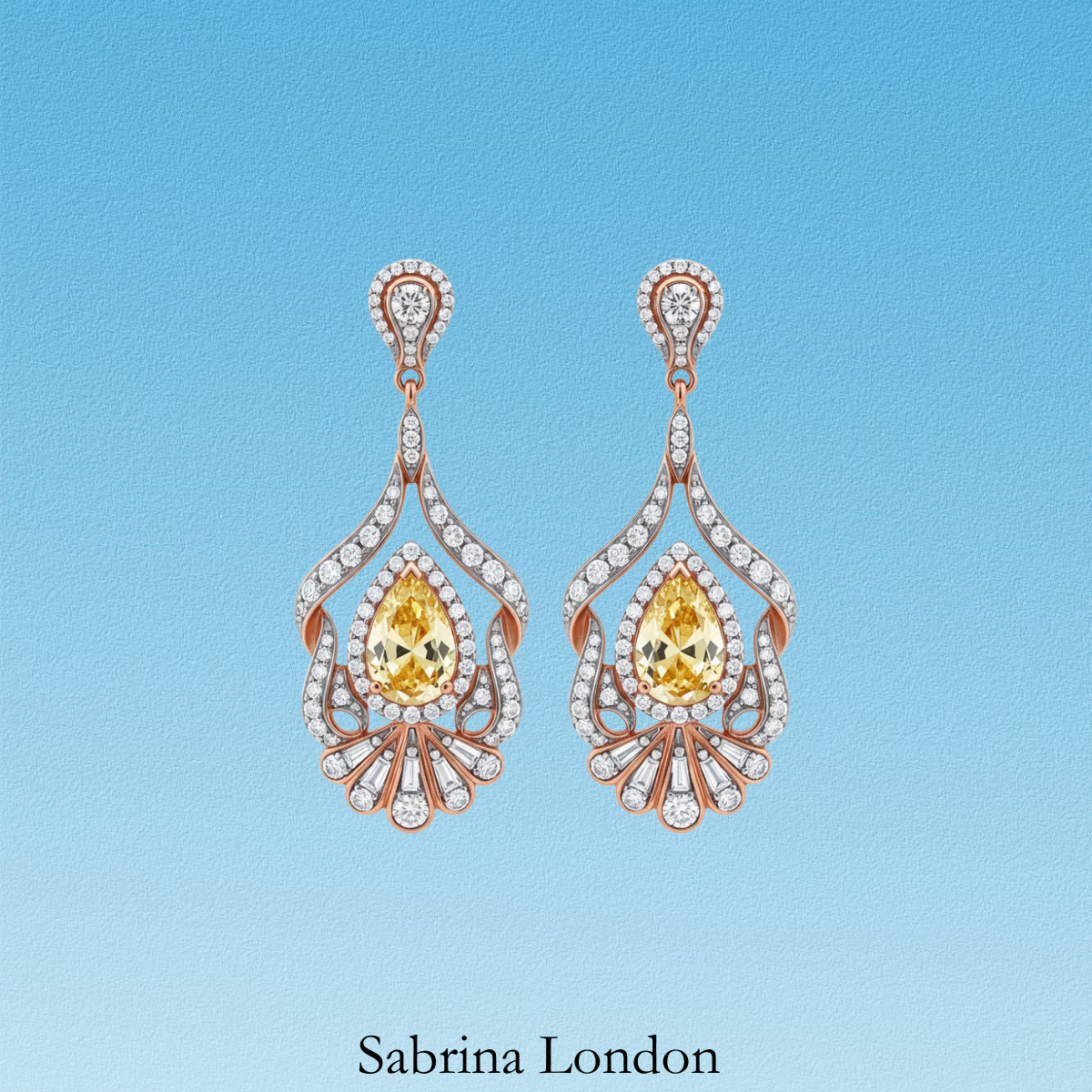 Sabrina London Classic eardrop Lab-Grown Fnacy vivid yellow diamond 18K Gold 2-3ct Center Stone