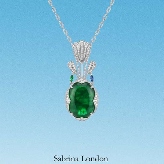 Sabrina London classic necklace Lab-Grown “Muzo Green” Emerald 18K gold 7-carats Center stone